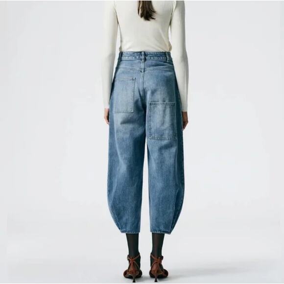 Tibi Jeans Womens 30 Classic Brancusi Denim Blue Relaxed Wide Leg Cropped Baggy - Picture 3 of 16